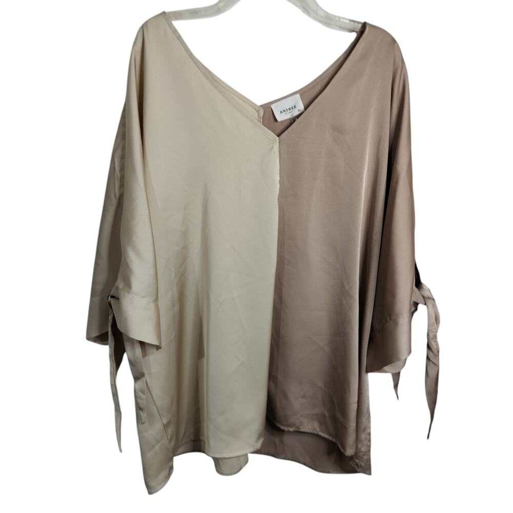 5005(Andree by Unit Apple Cider Colorblock V Neck Short Dolman Sleeves Blouse 2X